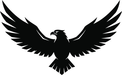 Obraz premium Black eagle silhouette with spread wings vector icon illustration on white