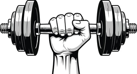 Hand gripping heavy dumbbell for strength training workout power illustration
