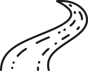 Curving street highway icon illustration representing journey route or wayfinding navigation symbol vector doodle outline drawing graphic design.