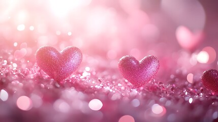 Sparkling pink hearts on a glittery surface creating a romantic and festive valentine's day scene