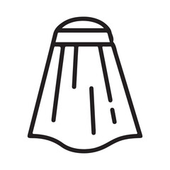 Simple outline icon depicting traditional badminton shuttlecock with curved base and feathered structure represented by vertical lines suitable for sport graphic use.