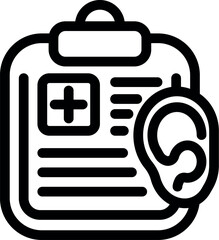 Medical report with ear icon, representing audiology, hearing test, or ear surgery