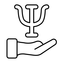 Trident and helping hand thin line icon, mental therapy concept. Vector graphics. Hand with trident, psychiatry sign on white background, style icon mobile or web design.