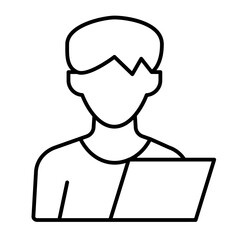 Man and test sheet paper thin line icon, family therapy concept. Vector graphics. Young man and notebook, profile sign on white background, style icon mobile or web design.