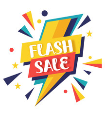 Flash Sale Promo Vector with Bright Lightning and Geometric Elements