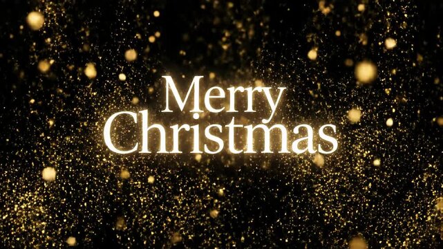 Merry Christmas text with golden sparkles falling. Loopable festive animation on black background. Holiday greeting concept for seasonal videos and cards. video footage video footage