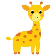 giraffe, cartoon, cute, yellow, spots, tall, animal, wildlife, savannah, africa, illustration, vector, icon, friendly,
