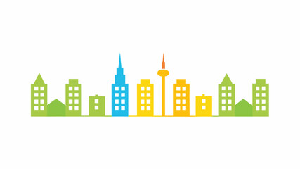 Vibrant city skyline illustration with playful, colorful buildings perfect for urban development projects, modern architecture concepts, and city planning presentations