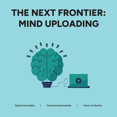 The next frontier mind uploading on a blue background