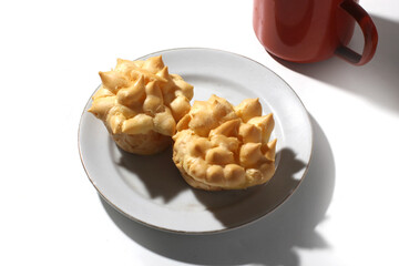 Vanilla Soes Cakes, Sus Vla , served in white plate, good for recipe or commercial