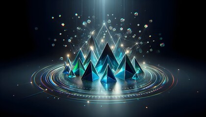 Futuristic pyramid: Floating geometric shapes. AI Generated, Generative AI