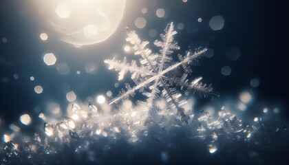 Microscopic snowflake crystals: Dreamy light. AI Generated, Generative AI