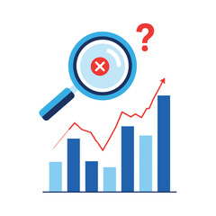 Vector illustration of magnifying glass over graph with question mark