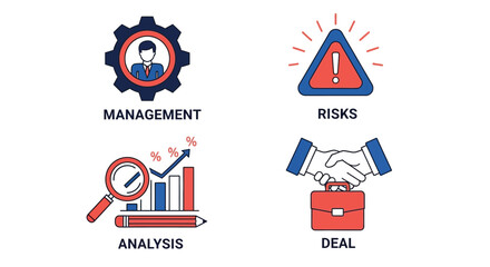Vector illustration of business concepts management, analysis, risks, and deal