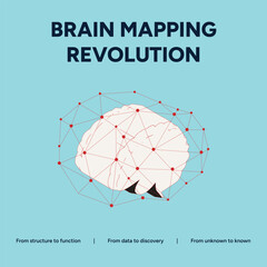 Brain mapping revolution with brain illustration on blue background