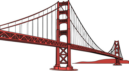 Red Gate Bridge structure, famous San Francisco landmark, isolated vector.