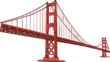 San Francisco red Gate Bridge, detailed design, isolated clean vector artwork.