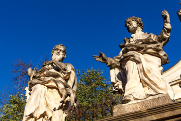 Baroque statues in front of the Saints Peter and Paul Church, Krakow, Lesser Poland, Poland, Europe