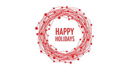 Happy holidays text with wreath of green lines and red berries design