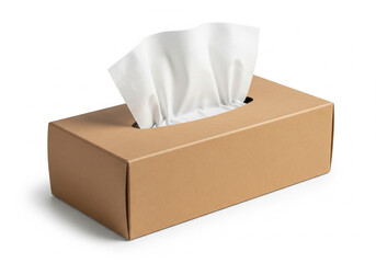 Tissue box with white tissues isolated on white background for hygiene and healthcare concepts