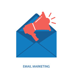 Vector illustration of email marketing concept with megaphone in envelope