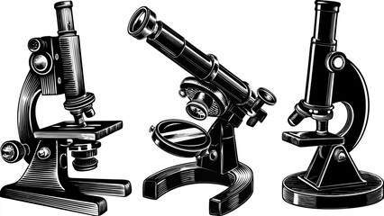 Vintage style microscope illustrations, perfect for science and education themes, detailed vector design, scalable