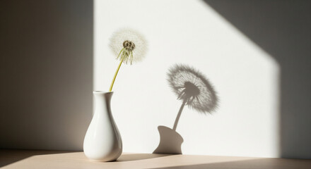 Dandelion in White Vase