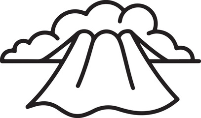 Outline simple volcano icon with clouds landscape symbol for natural disaster warning sign or geological nature reserve logo element