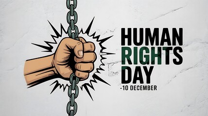 Illustration of a hand breaking free from chains symbolizing liberation, justice, strength and equality for international human rights day