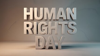 Modern 3d marble-text typography design featuring bold human rights day lettering symbolizing justice, equality and global awareness