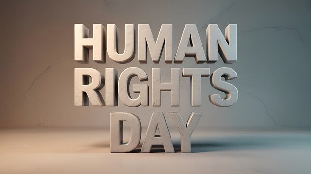Modern 3d marble-text typography design featuring bold human rights day lettering symbolizing justice, equality and global awareness