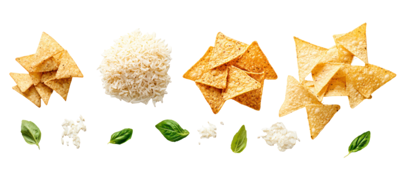 Nachos and ingredients for making them isolated on transparent background