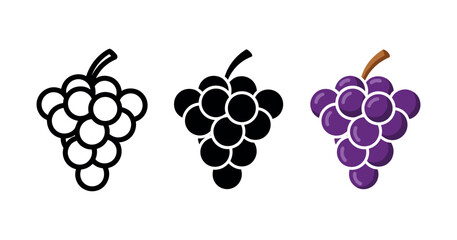 Black and white and colored grape icons on white background