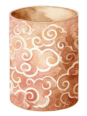 Cylinder vessel with white cloud patterns on faded red background