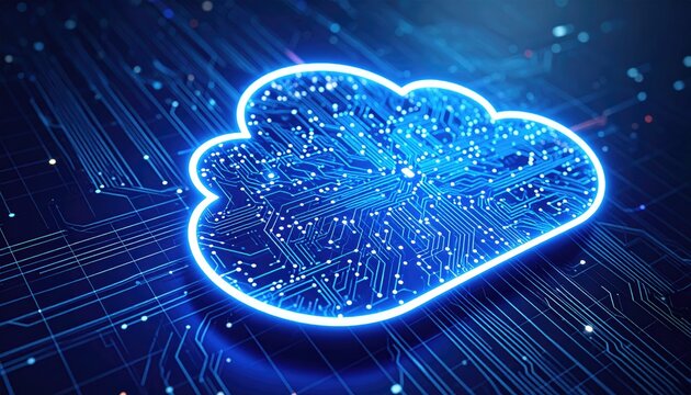 Cloud network concept. Futuristic glowing cloud with circuit board texture. Digital online information transfer, exchange, global connection - Powered by Adobe