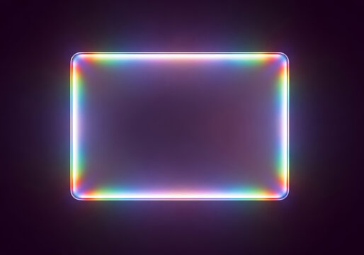 Frosted glass morphism abstract 3d render with neon glow