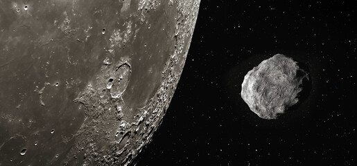 Attack of the asteroid (meteor) on the Moon "Elements of this image furnished by NASA  © muratart