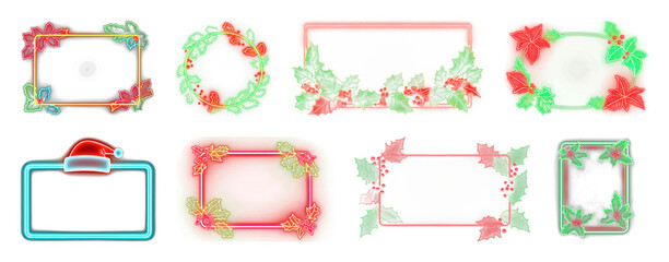 PNG Festive neon holiday frame collection, element set on transparent background