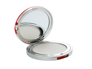 Opened, round compact mirror with white powder