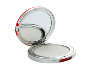 Opened, round compact mirror with white powder