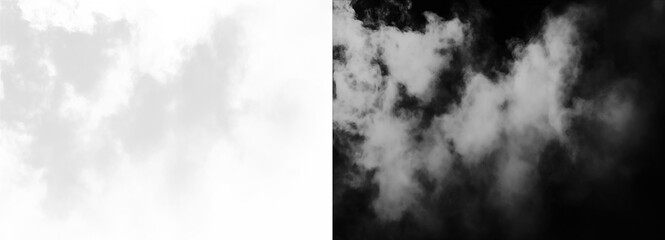 Monochrome Fog creating a dramatic sky, with a stark contrast of light and dark isolated on transparent background