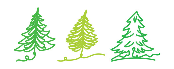 Soft Green Winter Pines, Light Toned Tree Sketch, Gentle Forest Trio Art