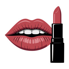 Obraz premium A woman's luscious lips are shown with a tube of lipstick, ready for application.