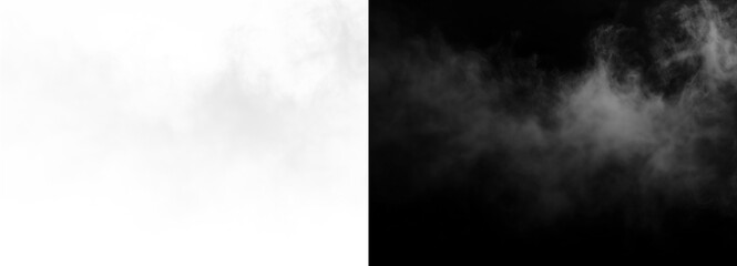 Smoke fog effect on a split background, half white and half black background isolated on transparent background