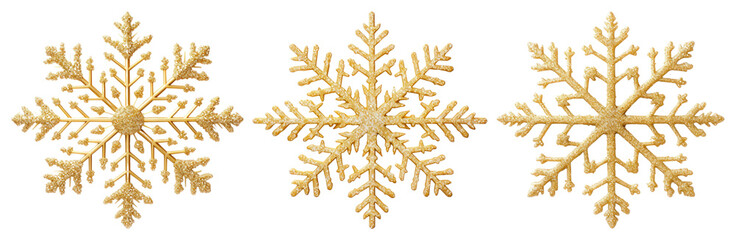 PNG Golden snowflakes elegant winter decoration, element set on transparent background