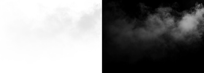 Fototapeta premium Smoke fog effect isolated on transparent background and black background composition