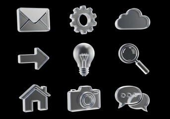 Frosted glass effect 3d icons a modern ui design element