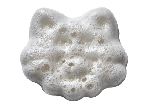 Frothy white foam in a circular shape resembling a cat's head