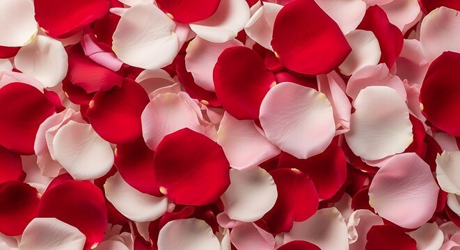 Illustration of closeup of red and white rose petals creating a beautiful floral pattern