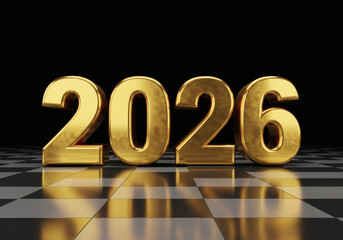 2026 Doré Réfléchissant sur Fond Noir